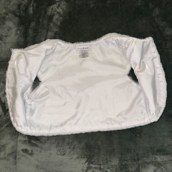 Jona Michelle Faux Fur Shrug Bolero Vest Girls 12 White Classic Dressy Cover Up - Picture 3 of 7